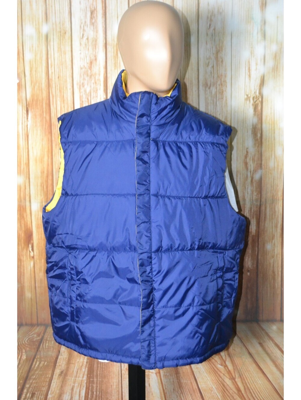 Athletic Works Men Blue & Yellow Reversible Full Zip Puffer Vest Sz L (42/44)